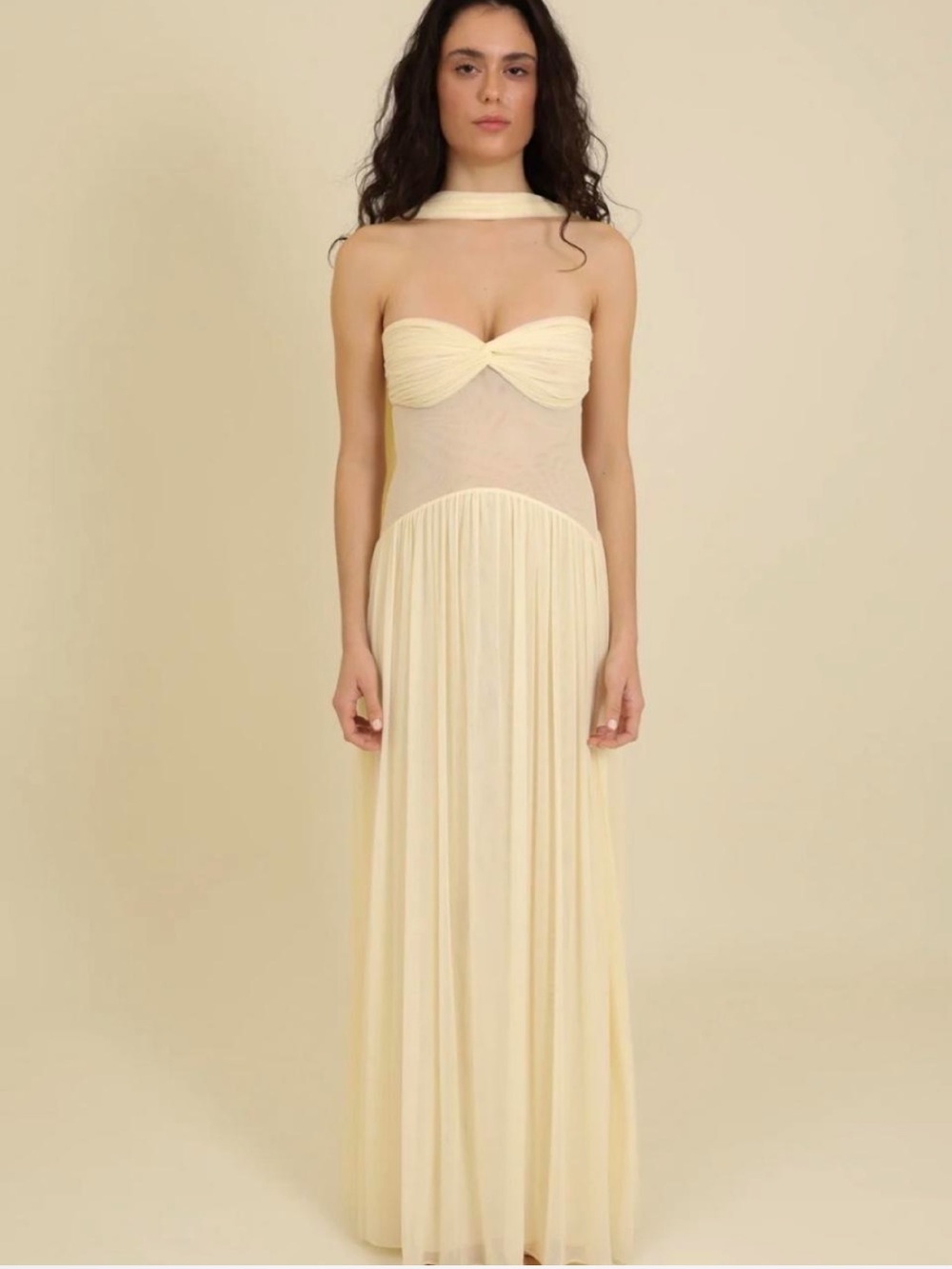 Elegant Strapless Ivory Chiffon Maxi Dress - Picture 2 of 7